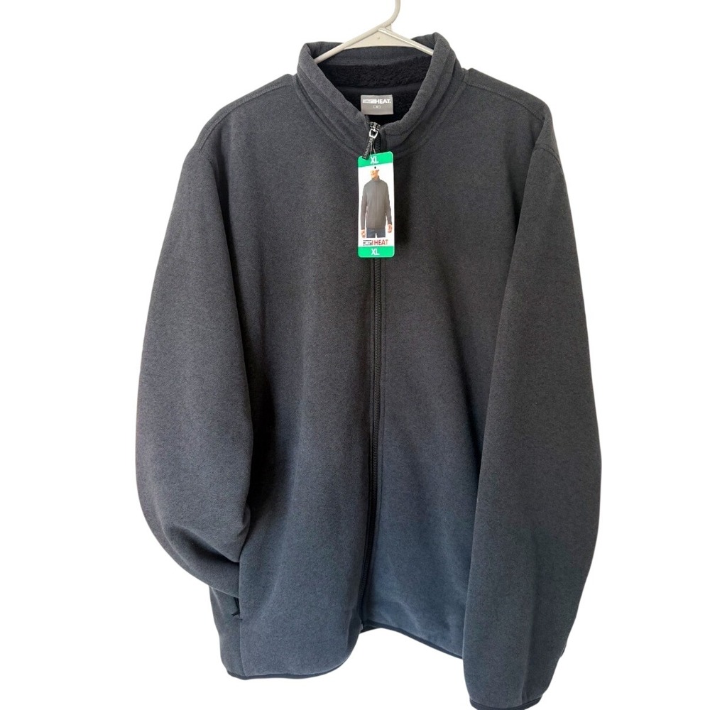 32 Degrees Heat Mens Full Zip Plush Tech Fleece Jacket Gray XL NWT